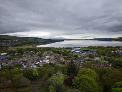 Dingwall town aerial view, North Scotland