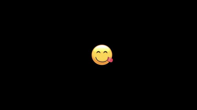 Animated smiling emoji with tongue sticking out moves across screen with video smiling moving across communication illustration expression background character animation with smile