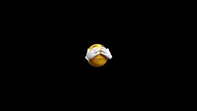 Three scared emojis peeking through hands with a small yellow sparkle effect on black background with identical yellow expressive showing shocked expression gloved hands covering