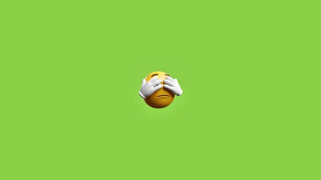 Three identical scared emoji characters expressing shock with hands covering eyes green background with showing expressions shock fear video displays horizontal communication