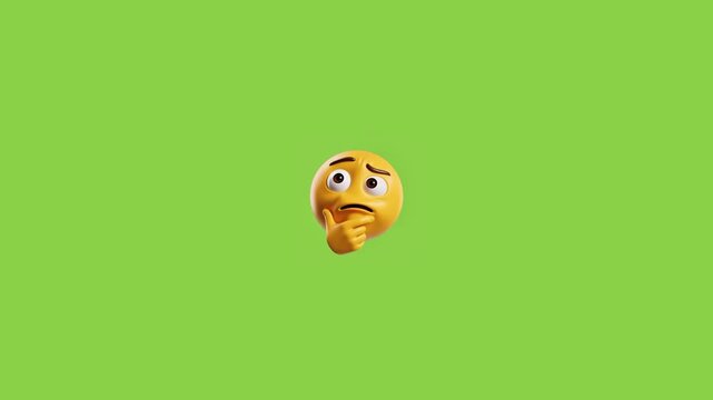 Thinking emoji character moving across green screen background for digital projects with video yellow thinking social media chroma key copy space consideration contemplation