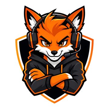 Cool Gaming Fox Mascot Esports Logo Character Flat Vector Illustration