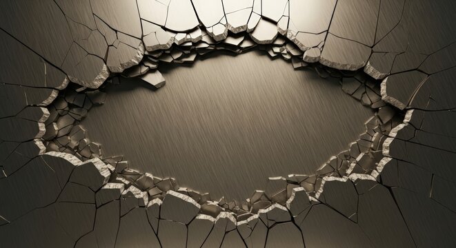 Cracked wall with broken plaster surface.