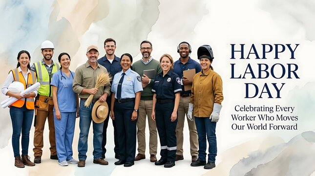 Happy Labor Day Greeting with Diverse Group of Professionals