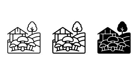 Obraz premium Mushroom Farm Icons, Organic Cultivation Vector Set, Rural Agriculture Graphics