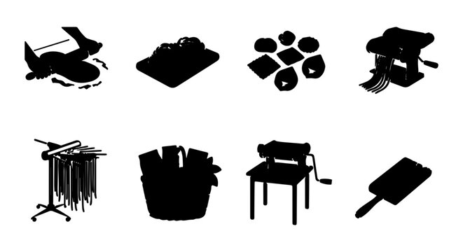 Food Preparation Equipment Icons, Kitchen Tools Silhouettes, Culinary Utensils Vector Set