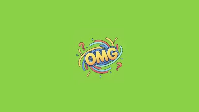 Animated omg text stickers repeating on vibrant green background for social media content creation with exclamation points isolated repeating pattern colorful video repeating
