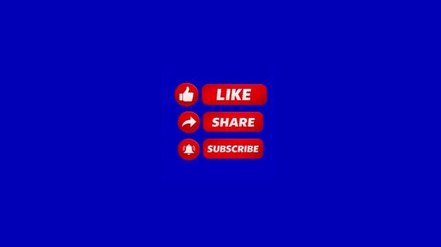 Red social media call to action buttons animation on blue background with copy space with liking sharing subscribing subscribing moving across buttons with buttons