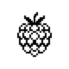 Fototapeta premium Black and white pixel art raspberry graphic.