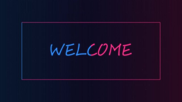 Welcome Neon Text Sign Animation Frame Border Background