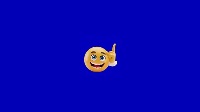 Three identical yellow smiley faces pointing upward against a solid blue background screen with faces arranged horizontally each pointing finger communication interaction emoji