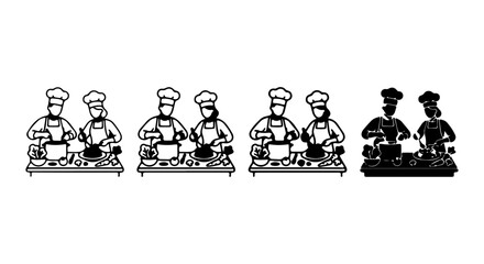 Fototapeta premium Team of Chefs Cooking Together, Culinary Professionals, Food Preparation, Restaurant Kitchen Staff, Vector Set