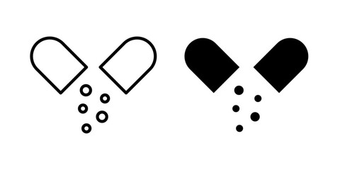 Open capsule icon for medicine, pharmacy, healthcare, supplements, and editable vector illustration.