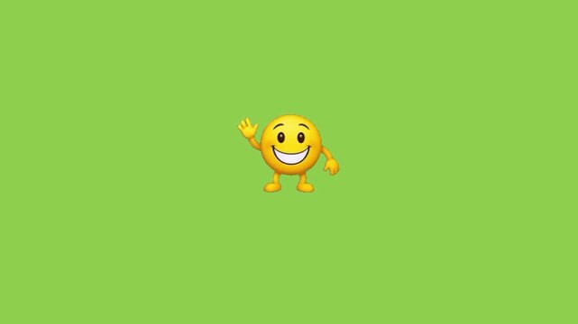Animated three yellow smiling characters waving hands against solid light green background with cartoon characters wide standing against bright video captures three enthusiastic