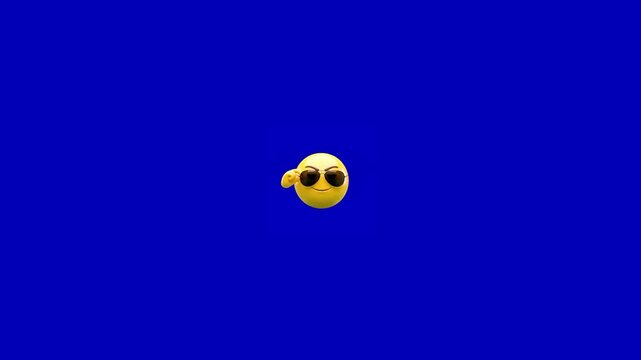 Three playful yellow emoticon characters wearing sunglasses floating against vibrant solid blue background display with sunglasses positioned horizontally distinct yellow circular