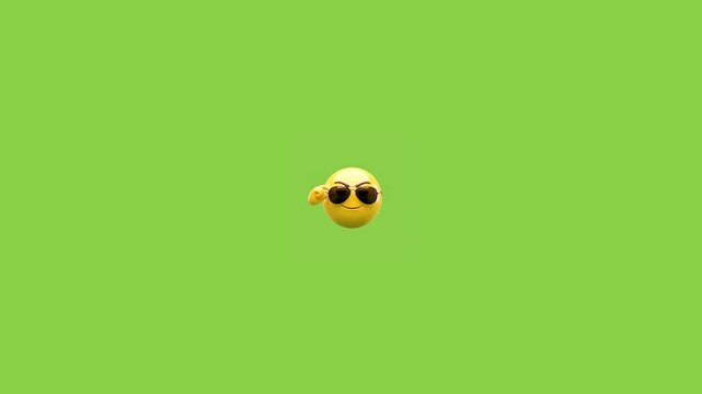 Three playful yellow emojis wearing sunglasses winking and smiling on solid green background with emoji characters wearing displays three cartoon while winking sticking animated