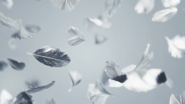 Ultra realistic silver leaf fragments float through cool white light with crisp mirror reflections, creating a premium luxury metallic background featuring elegant cinematic copy space and depth.