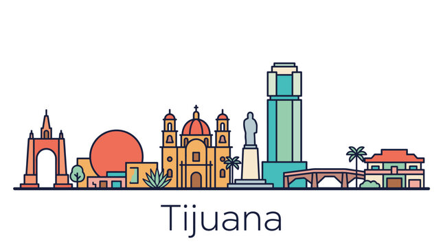 Tijuana city skyline with architectural landmarks minimalist vector illustration