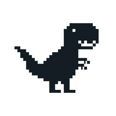 Fototapeta premium Black pixel art Tyrannosaurus Rex dinosaur silhouette.