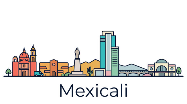 Mexicali skyline landmarks minimalist vector line art illustration