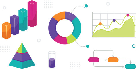 Fototapeta premium Data visualization dashboard infographic element set with 3d charts