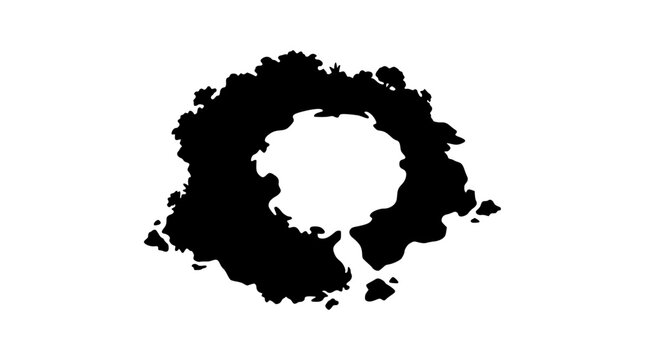 Aerial view silhouette of a tropical atoll island with central lagoon