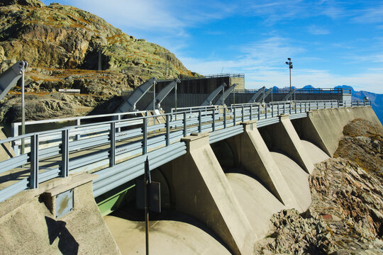 Lago Nero hydroelectric Alpine dam, in the Orobie Alps, Italy