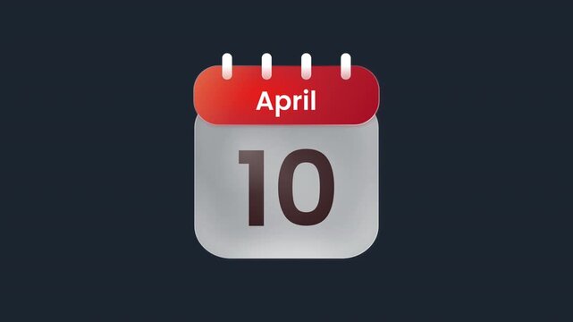 April 10th Realistic Calendar Date Animation for Scheduling Prores Alpha Channel 4K 60fps