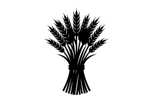 Wheat sheaf stalks bundle silhouette isolated on white background