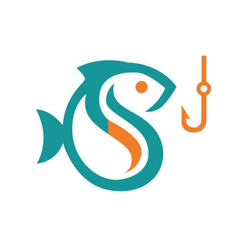 Letter S fish logo combination with fishing hook vector template