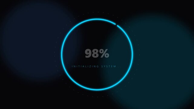 Digital Loading Progress Circle Interface Displaying Ninety Eight Percent Completion Status on Dark Background