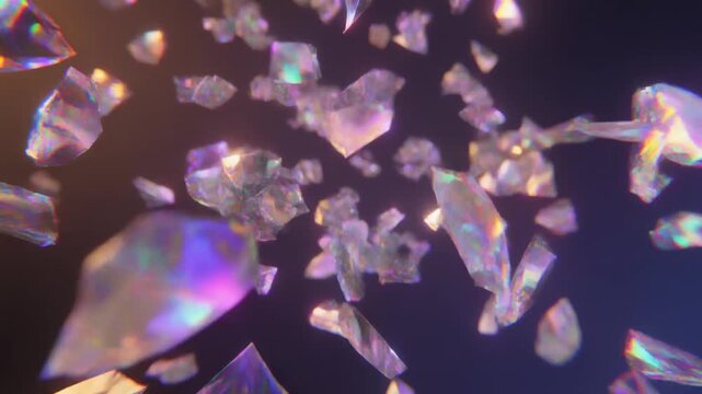 Ultra realistic iridescent foil fragments float through still air with shifting pearl, aqua, violet and champagne colors, creating a premium futuristic luxury background with elegant cinematic copy sp
