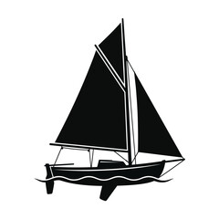 Sailboat Silhouette With Raised Sails On White Background © Siam