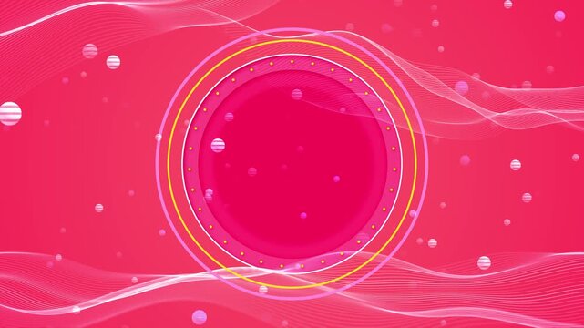 Bright pink abstract circle background flowing white waves, bubbles, dots, modern playful style party videos, beauty promos, fashion intros, social media titles, presentations, motion overlays.
