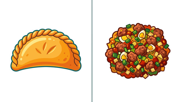 Vector Cartoon Illustration of Savory Pastry and Meatball Dish