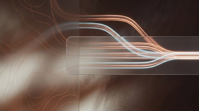 Aligned Process Streams Converging Through a Translucent Workflow Layer, Copper and Blue Technology Background with Copy Space