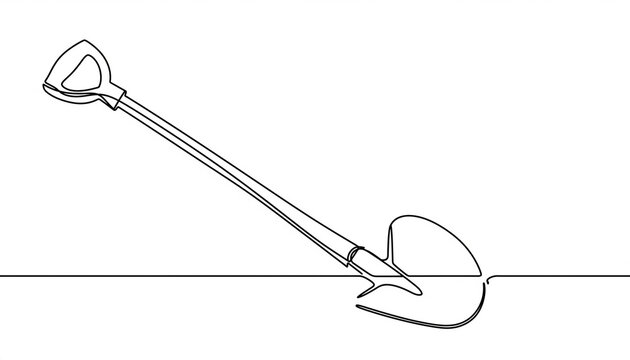 Minimal Line Art of a Digging Shovel.