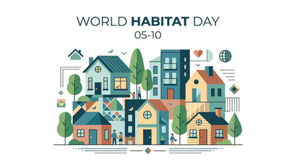 Obraz premium Modern Houses and Residential Buildings Illustration for World Habitat Day Sustainable Urban Living