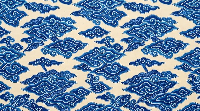 Traditional indonesian mega mendung batik cloud pattern in blue