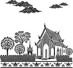 temple Thai mural wall painting vector © Tawan