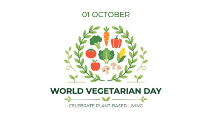 Fototapeta premium World Vegetarian Day Celebration with Plant Based Food and Healthy Lifestyle Vector Illustration