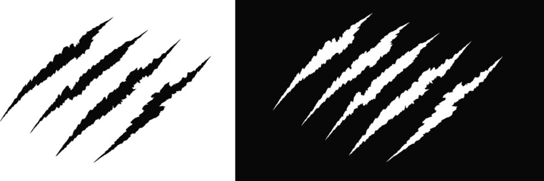 Animal claw scratches mark silhouette vector. Dinosaur claw scratches, Tiger, bear, lion scratches sign