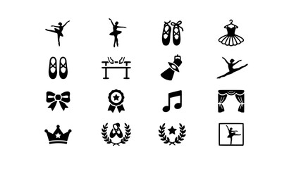 Gray Minimal Ballet and Ballerina Icon Set with Ballet Shoes Tutu and Classical Dance Vector Collection © MdAgijer