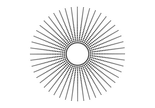 Abstract Black Halftone Sunburst Dotted Radial Circle Isolated on Transparent Background