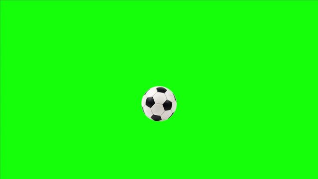 Slow-motion football drop and bounce on green screen video animation. Soccer ball falling with realistic physics for sports training and motion graphics.
