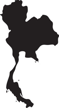 High-quality minimal black silhouette icon vector of the geographic map of Thailand isolated on a white background.