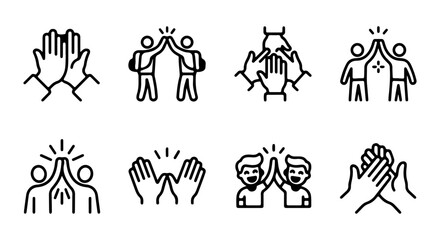 Fototapeta premium High Five Icons Set: Teamwork, Success, Celebration, Friendship, Agreement, Collaboration, Unity