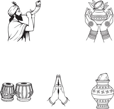 Indian Hindu Wedding Rituals and Cultural Ceremony Icon Set