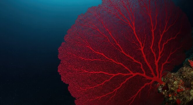 Deep Red Sea Fan Structure in Ocean Depths