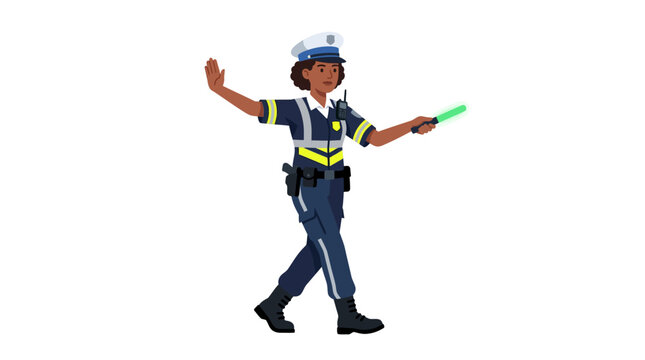 Female Traffic Police Officer Directing Traffic with Signal Batons
